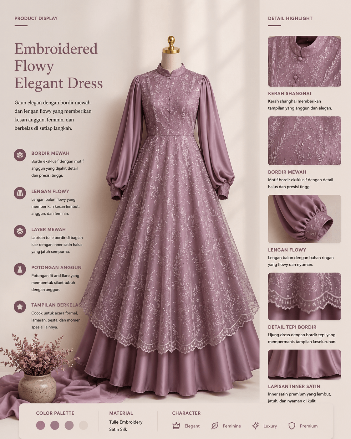 Embroidered Flowy Elegant Dress