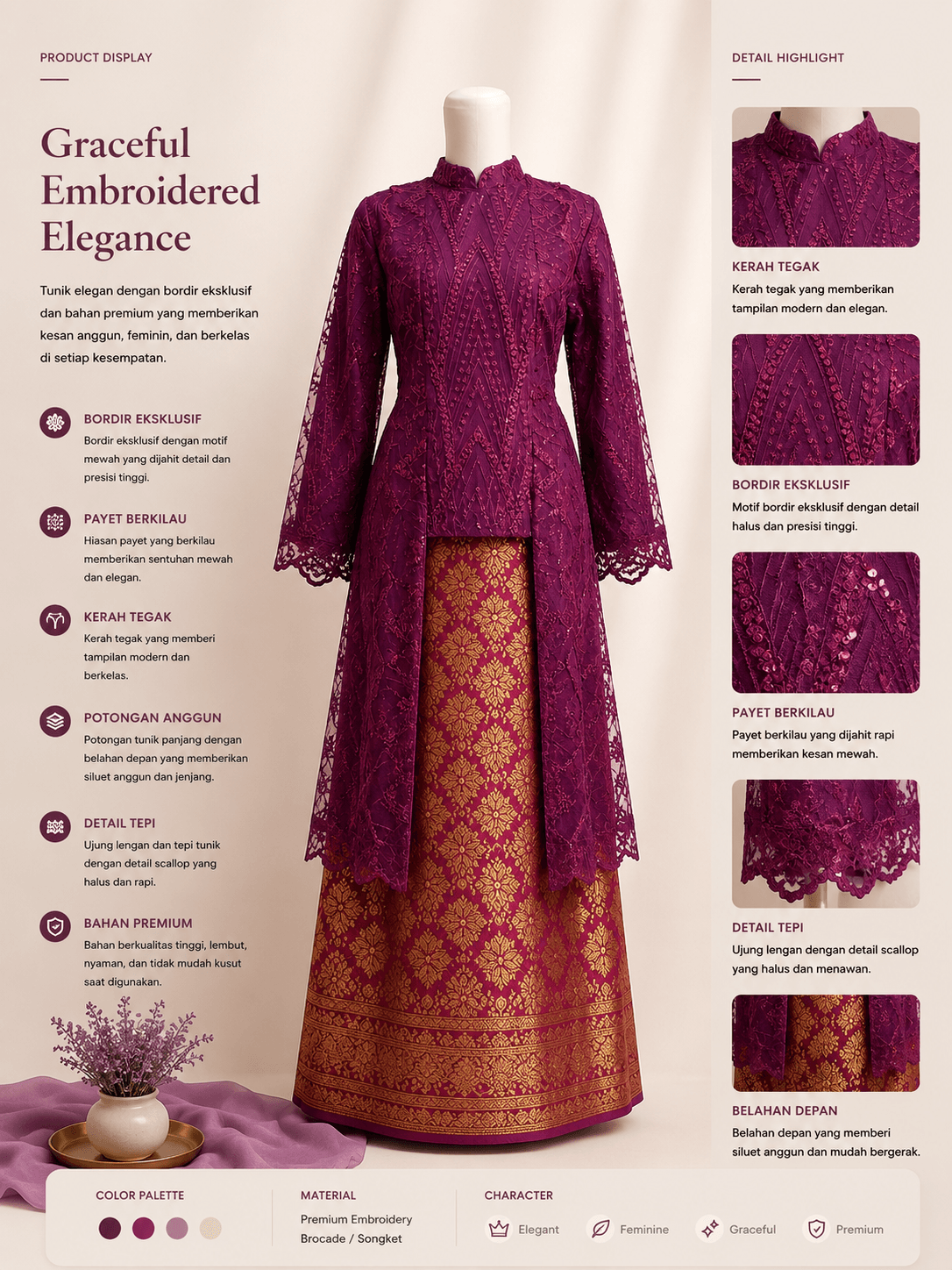 Graceful Embroidered Elegance Tunik Set