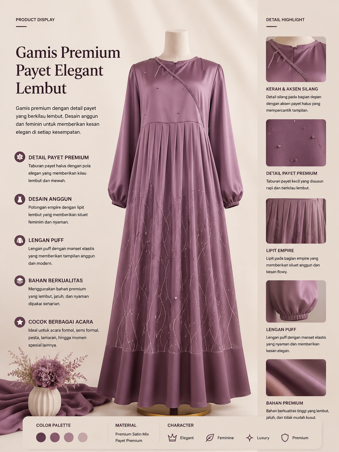 Gamis Premium Payet Elegant Lembut