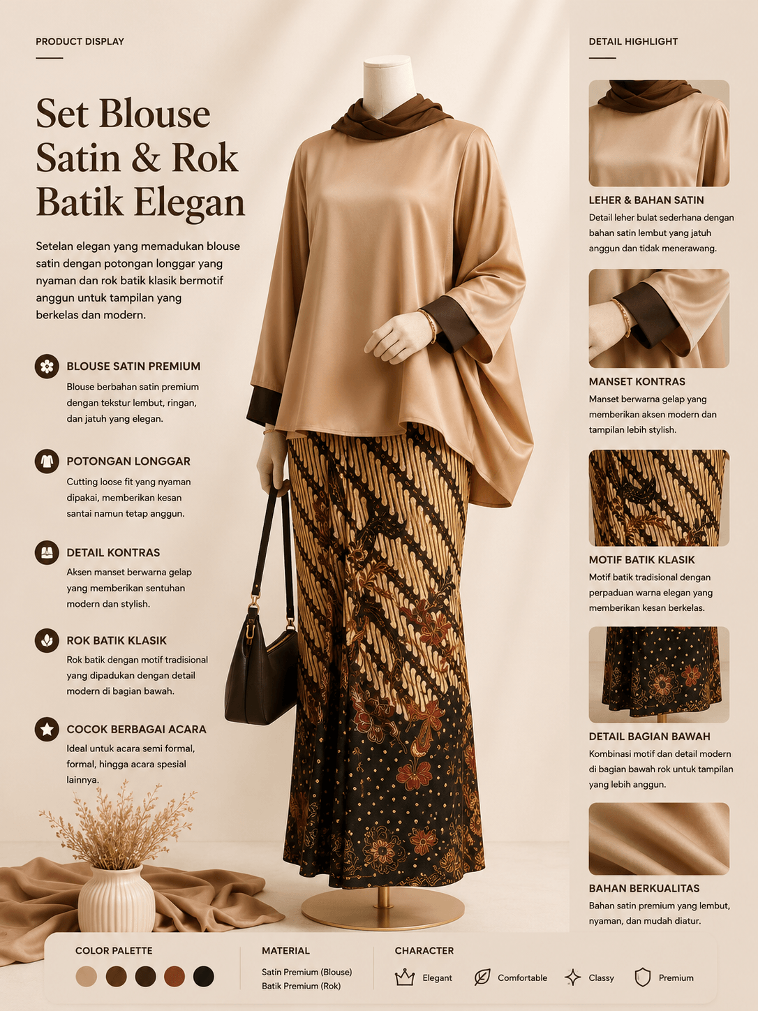 Set Blouse Satin & Rok Batik Elegan