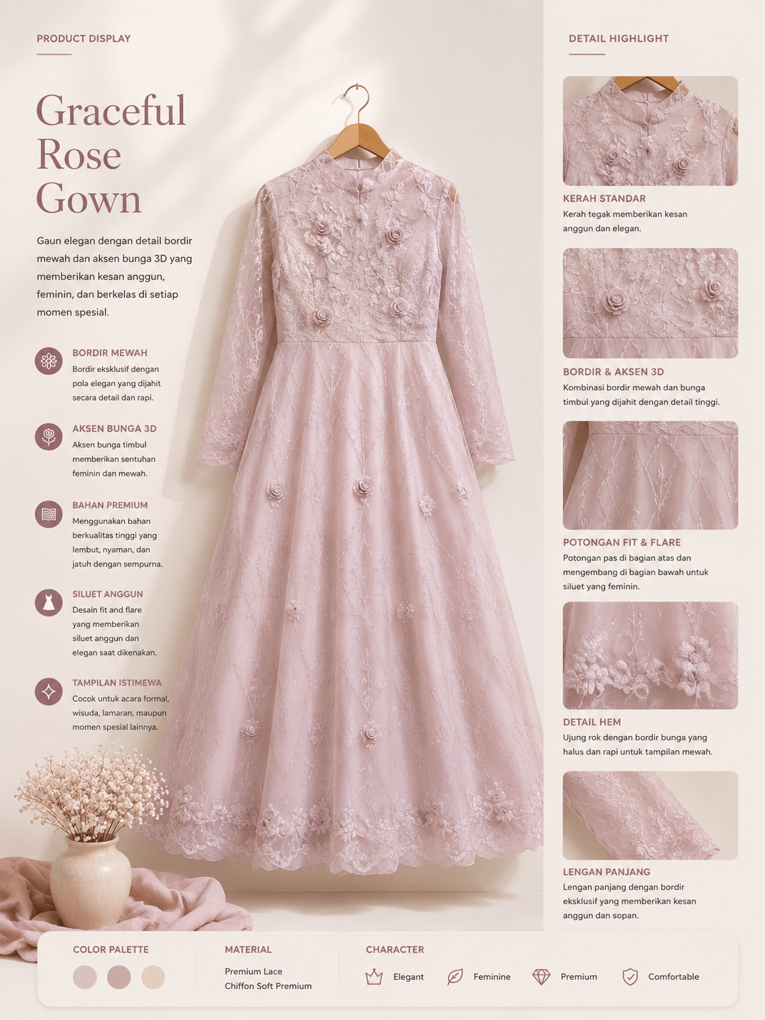 Graceful Rose Evening Gown