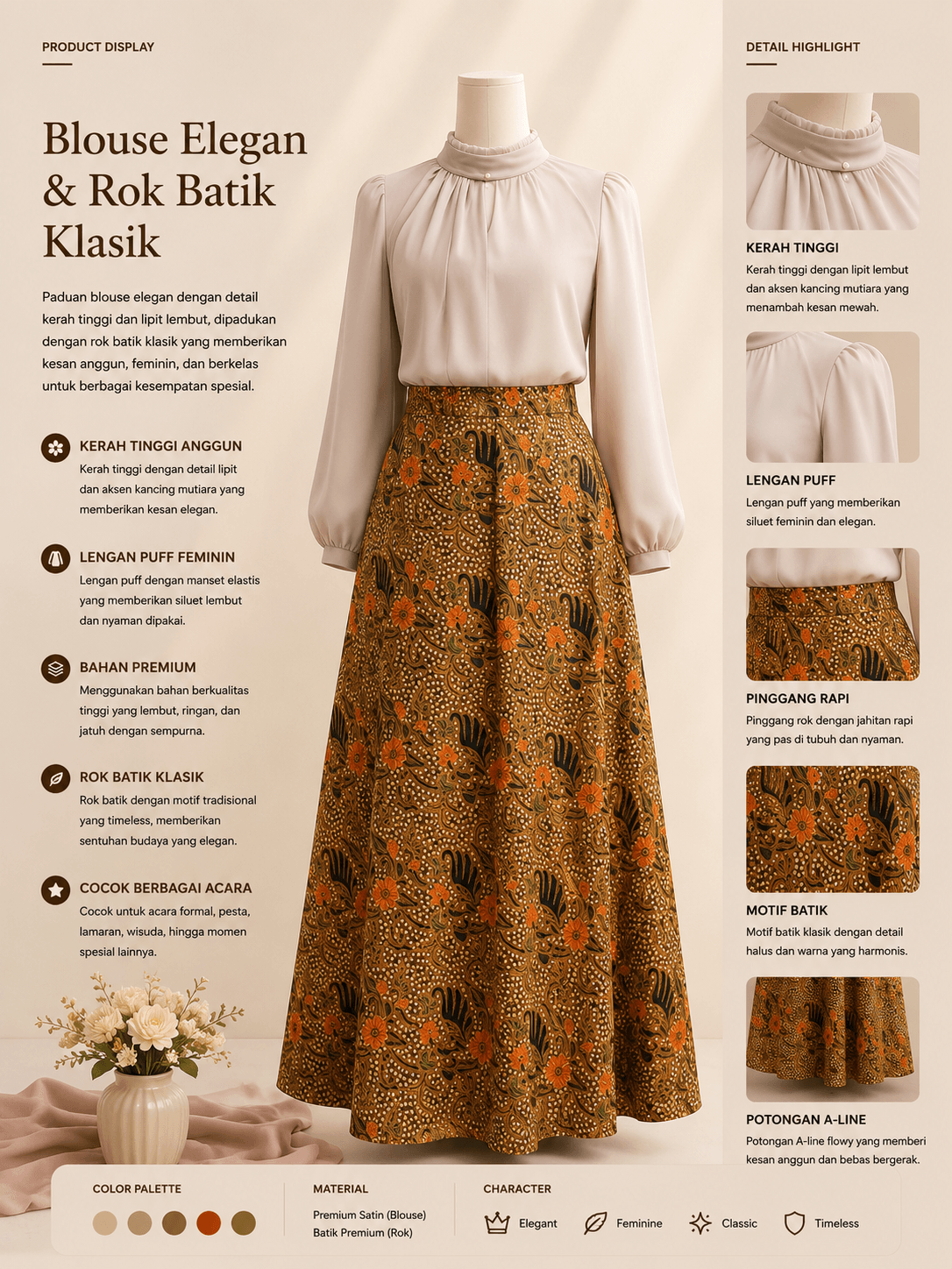 Blouse Elegan & Rok Batik Klasik