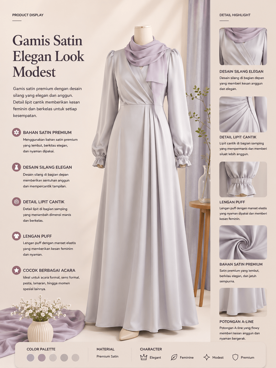 Gamis Satin Elegan Look Modest