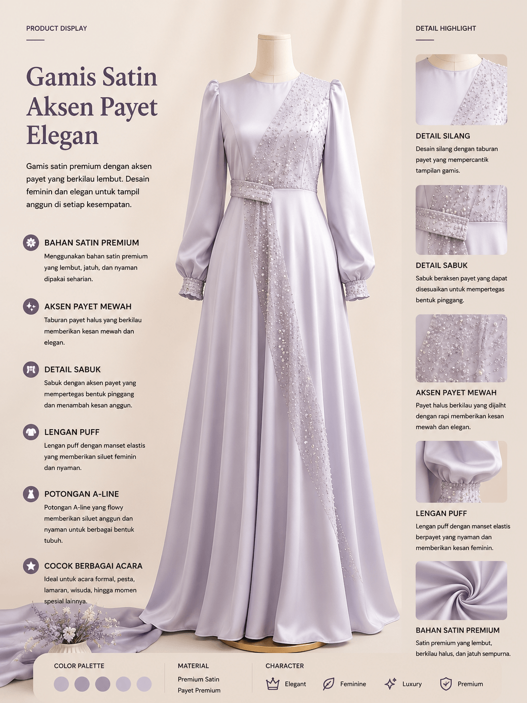 Gamis Satin Aksen Payet Elegan