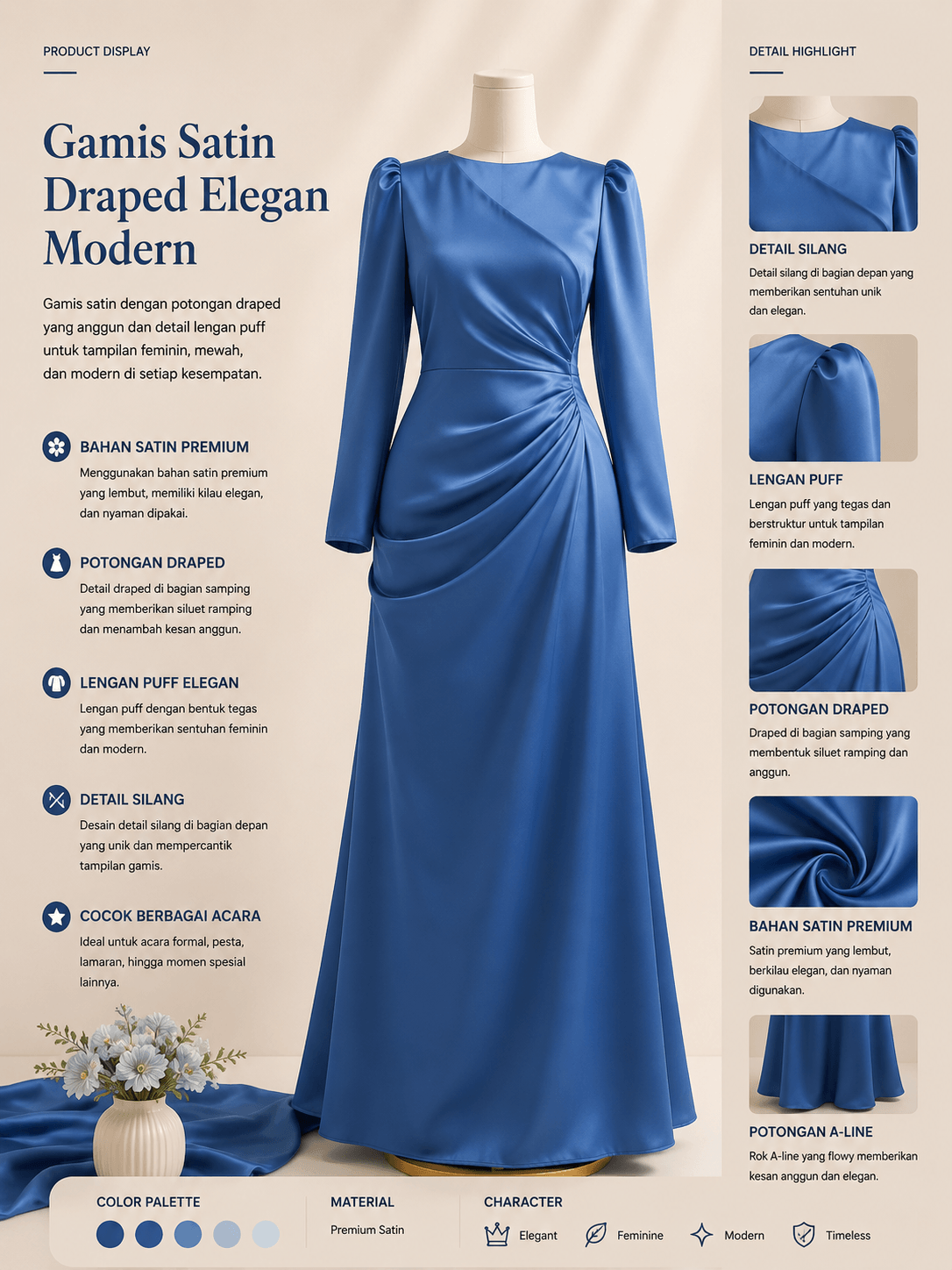 Gamis Satin Draped Elegan Modern