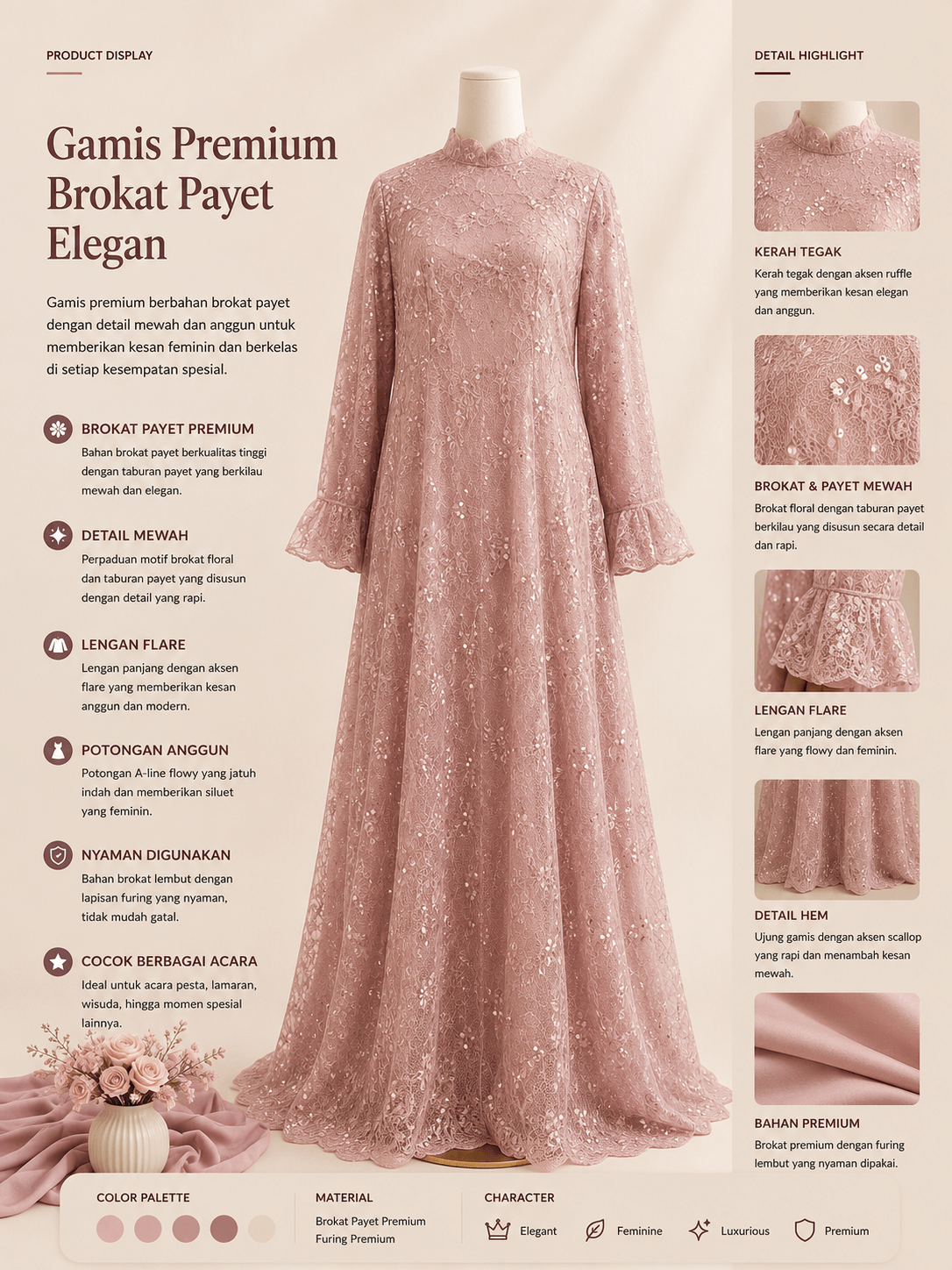Gamis Premium Brokat Payet Elegan