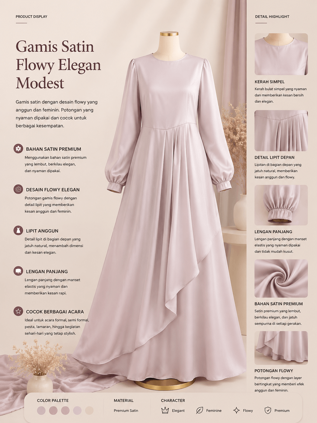 Gamis Satin Flowy Elegan Modest