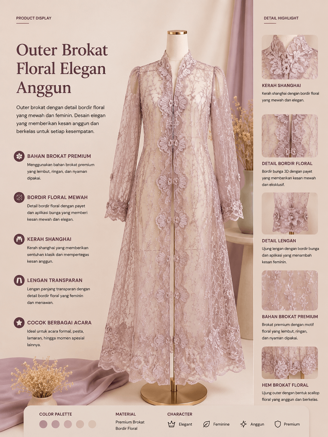 Outer Brokat Floral Elegan Anggun