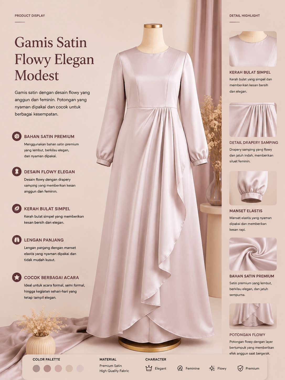 Gamis Satin Flowy Elegan Modest