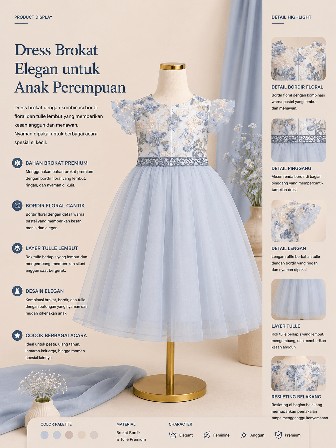 Dress Brokat Elegan untuk Anak Perempuan