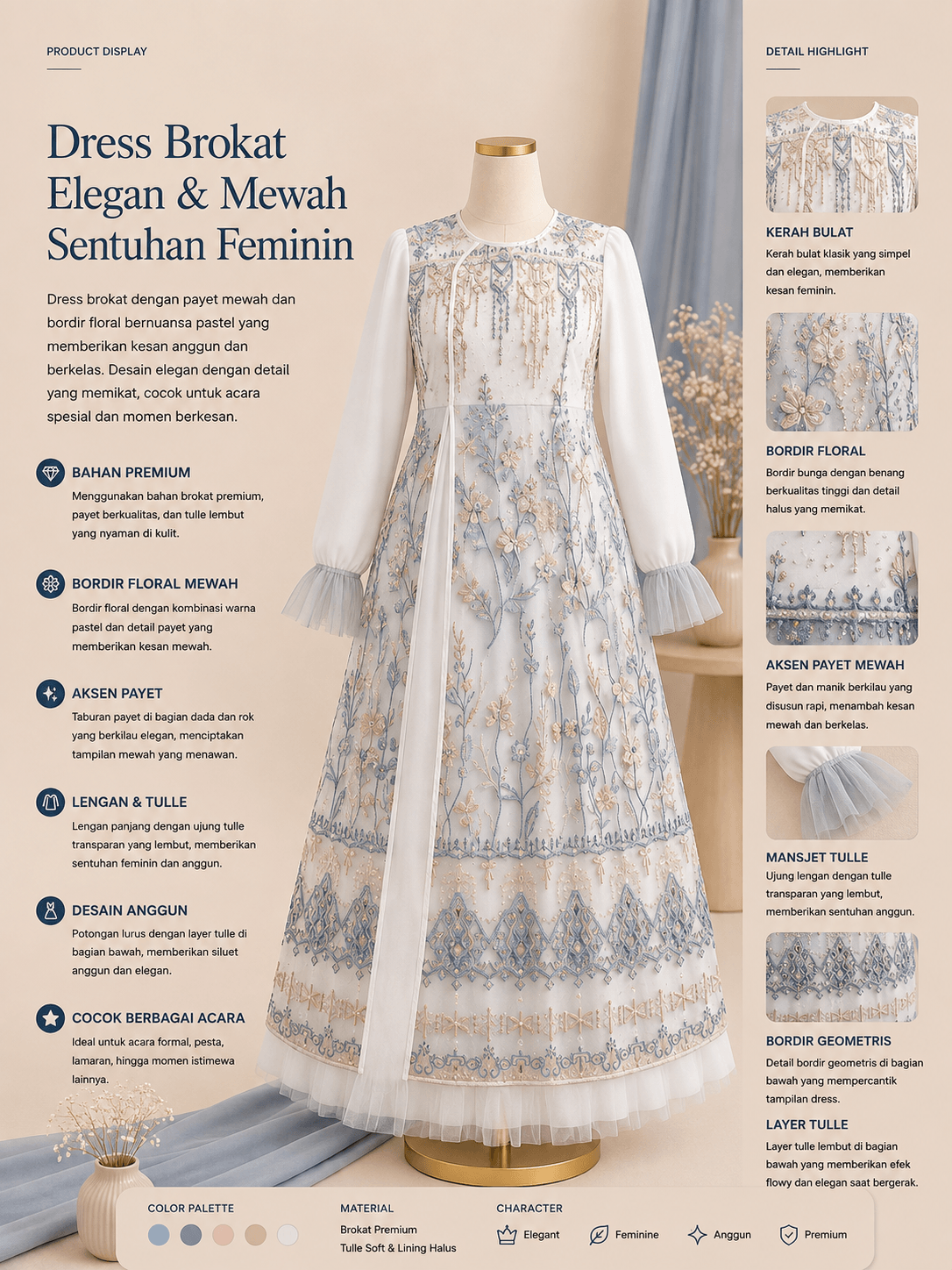 Dress Brokat Elegan & Mewah Sentuhan Feminin