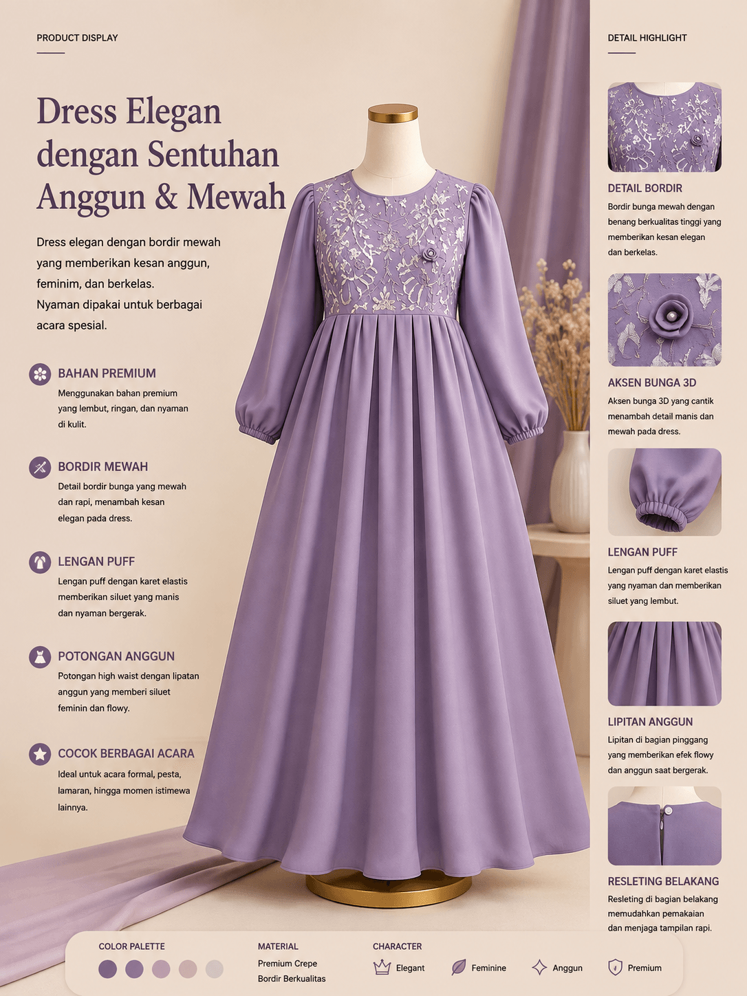 Dress Elegan dengan Sentuhan Anggun & Mewah