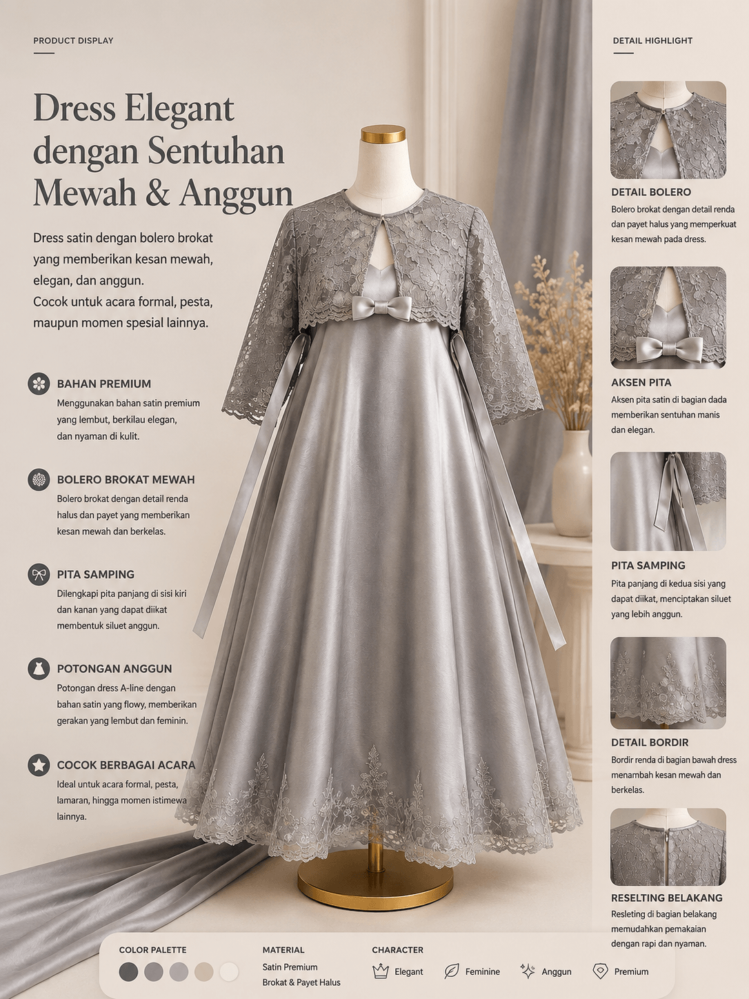 Dress Elegant dengan Sentuhan Mewah & Anggun