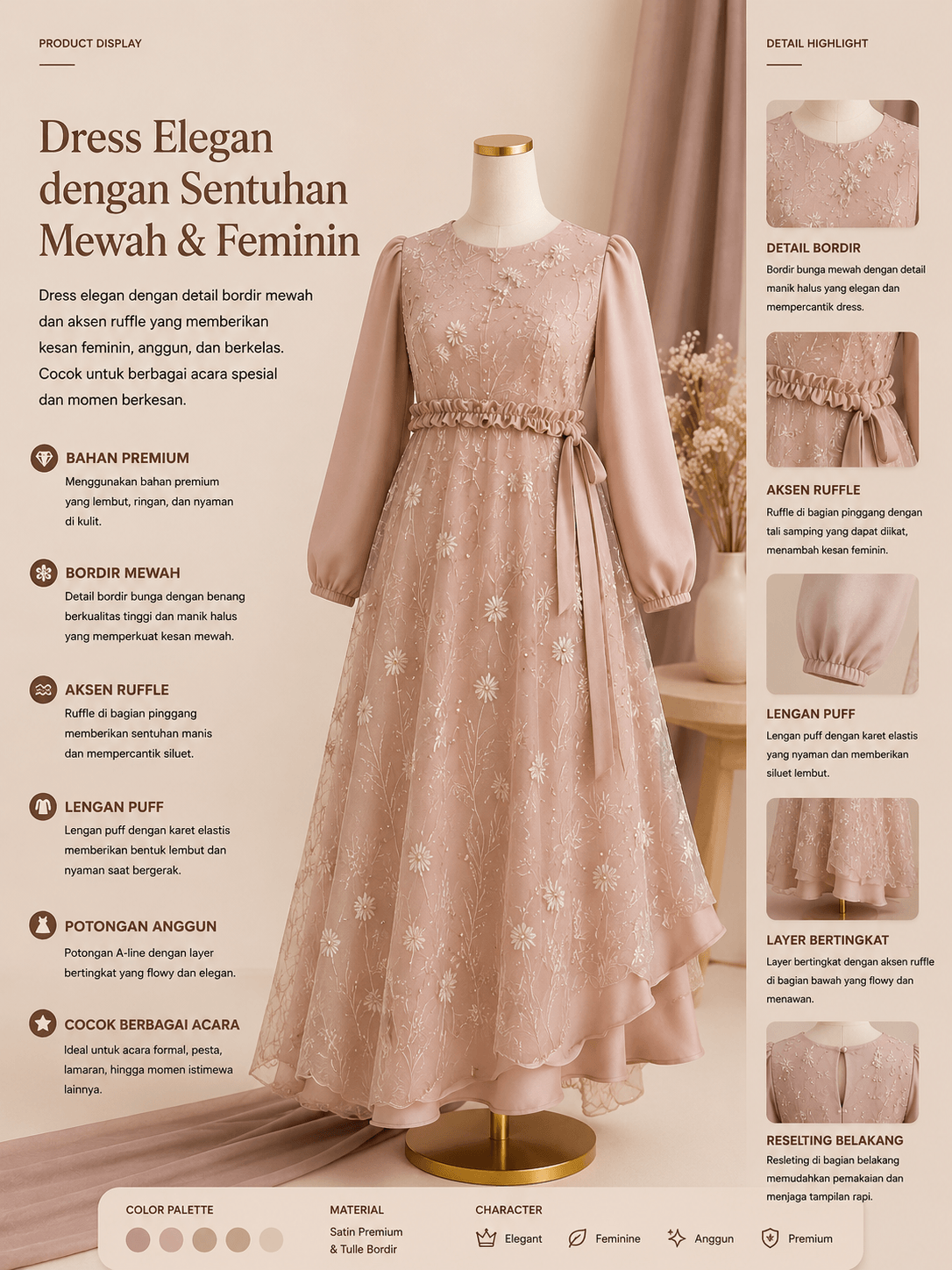 Dress Elegan dengan Sentuhan Mewah & Feminin
