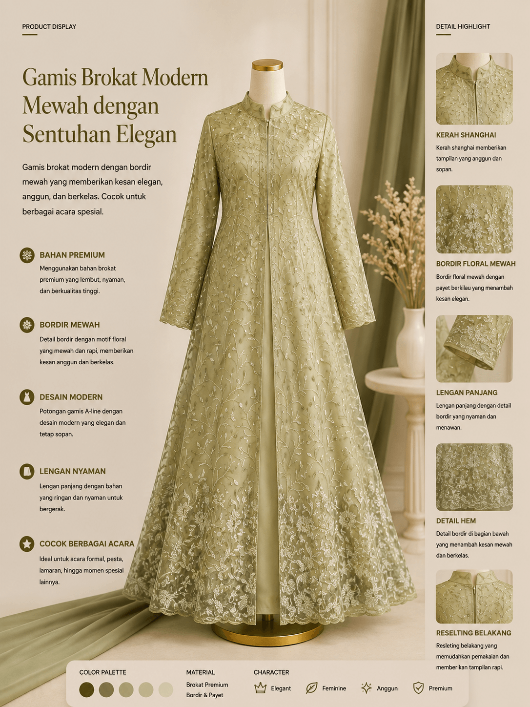 Gamis Brokat Modern Mewah dengan Sentuhan Elegan