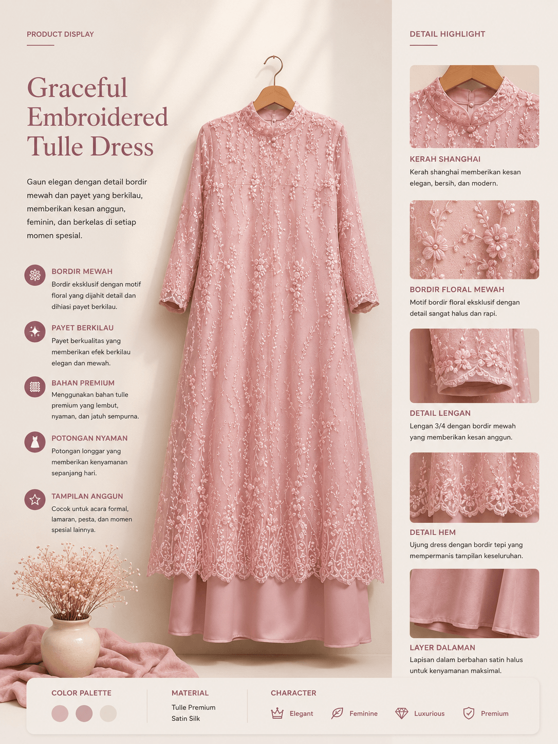 Graceful Embroidered Tulle Dress